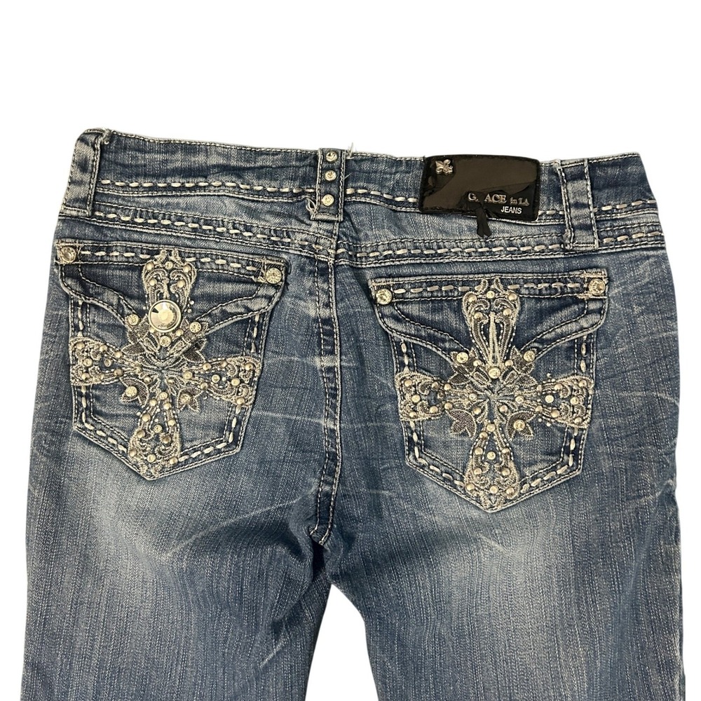 Grace in LA Jeans Womens 27 Bootcut Low Rise Distressed Embellished Cross 29x21